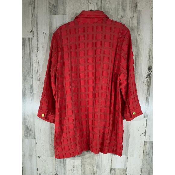 Chicos Travelers Tunic Sz 2 or Large 12/14 Coral Red-Orange Vermilion Textured - Picture 2 of 7